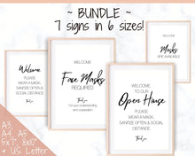 Load image into Gallery viewer, Real Estate Open House COVID SIGNS. Welcome Sign, Wear a mask, Social Distancing, Corona Virus Signs, Realtor Sign, Face Mask Sign, Signage
