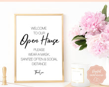 Load image into Gallery viewer, Real Estate Open House COVID SIGN. Welcome Sign, Wear a mask, Social Distancing, Corona Virus Signs, Realtor Sign, Face Mask Sign, Signage
