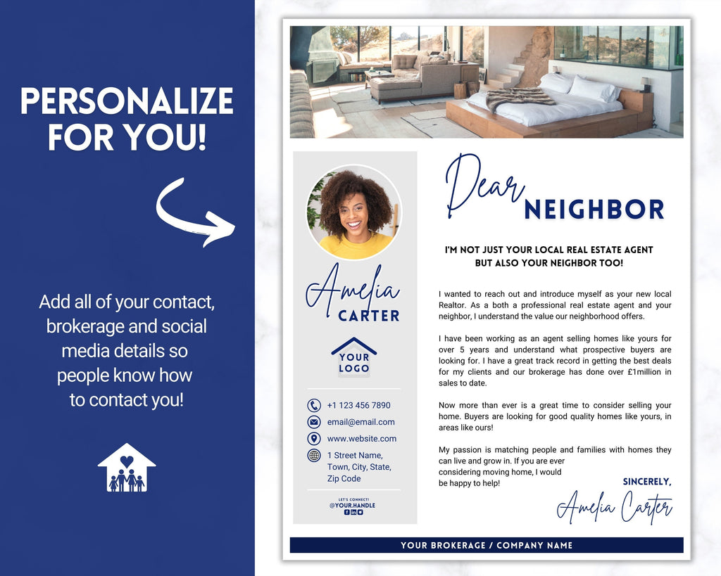 New Agent Introduction Letter Real Estate Marketing Template Blue