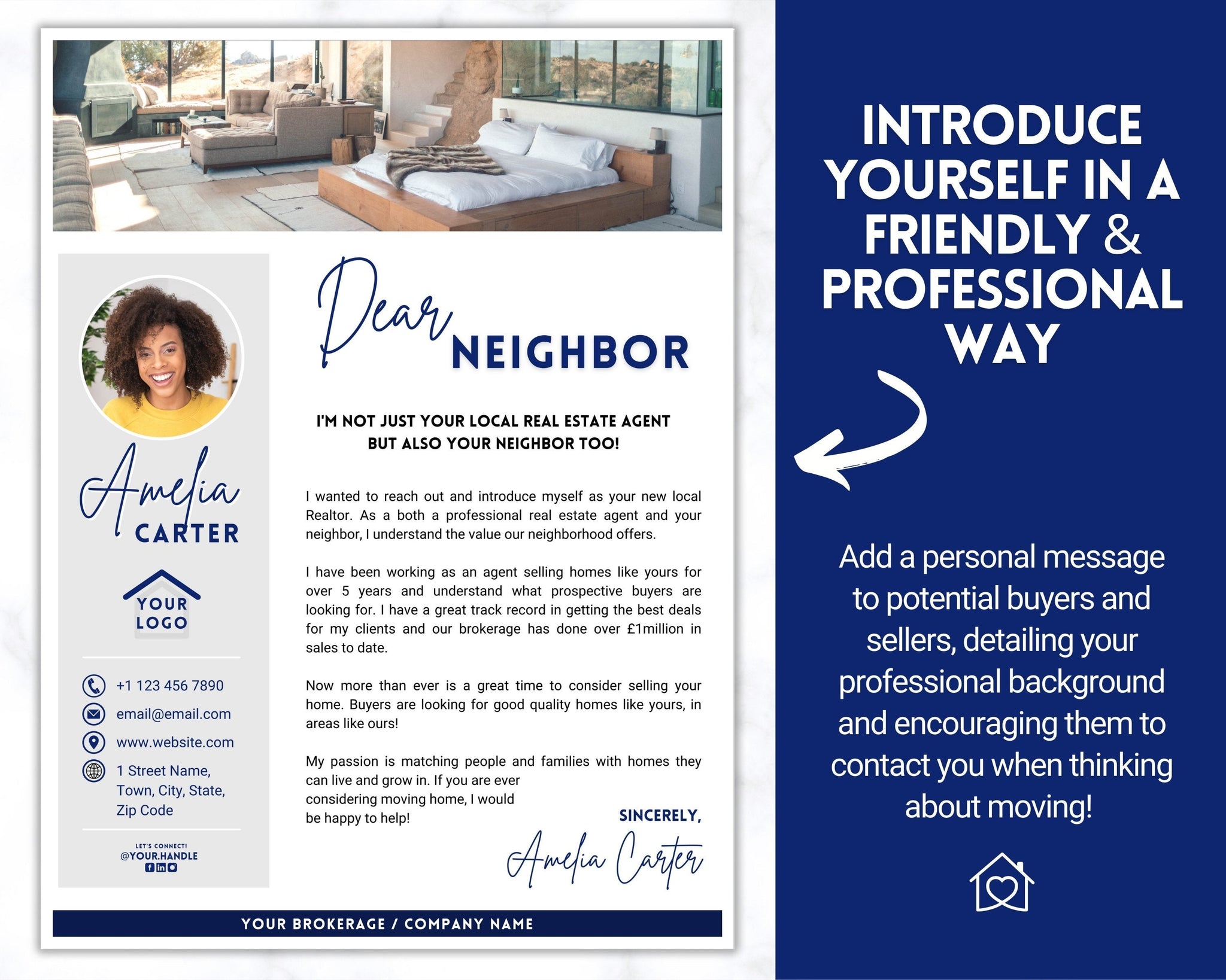 New Agent Introduction Letter Real Estate Marketing Template Blue