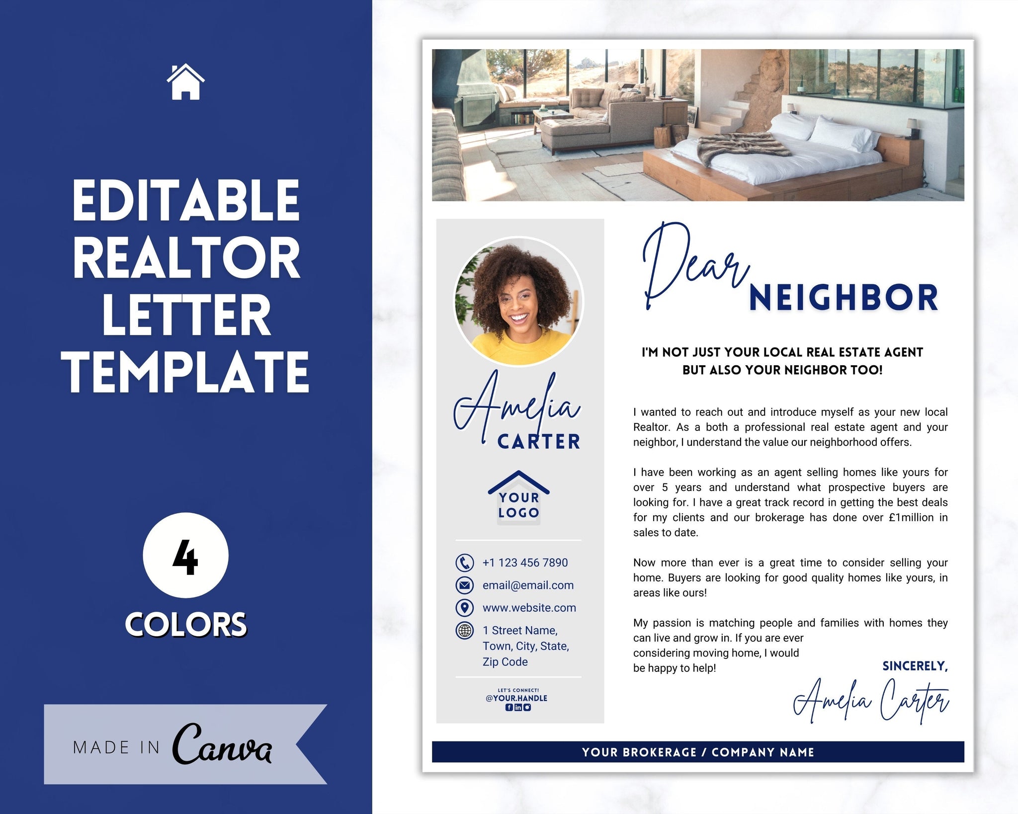 New Agent Introduction Letter | Real Estate Marketing Template - Blue