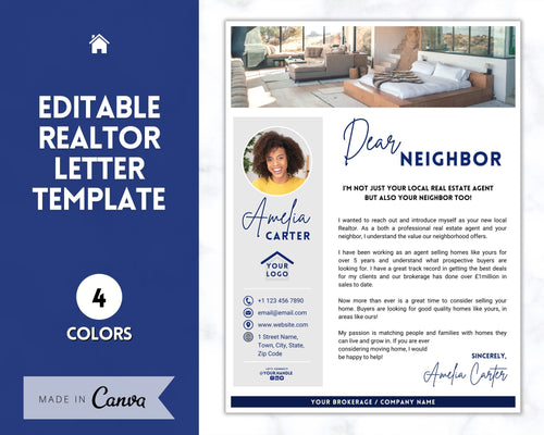 Realtor Introduction Letter, Real Estate Agent Template, New Agent Intro Letter, Real Estate Marketing, Dear Neighbor, Postcard Flyer, Canva