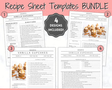 Load image into Gallery viewer, Recipe Page template BUNDLE, Editable Recipe Book Template, Recipe Cards, Minimal Recipe Binder, Printable Farmhouse, Food Planner Cookbook - Yu Font
