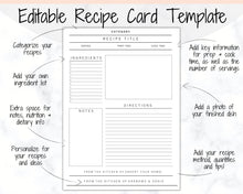 Load image into Gallery viewer, Recipe Page template BUNDLE, Editable Recipe Book Template, Recipe Cards, Minimal Recipe Binder, Printable Farmhouse, Food Planner Cookbook - Yu Font
