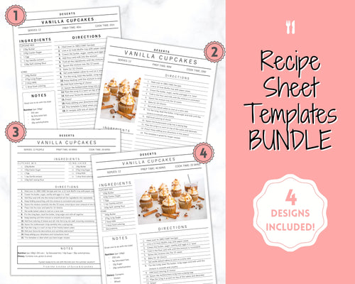 Recipe Page template BUNDLE, Editable Recipe Book Template, Recipe Cards, Minimal Recipe Binder, Printable Farmhouse, Food Planner Cookbook - Yu Font