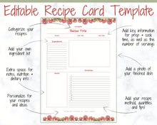 Load image into Gallery viewer, Recipe Sheet template, EDITABLE CHRISTMAS Recipe Book Template, Recipe Cards, Minimal Recipe Binder, Printable Farmhouse, Planner Journal
