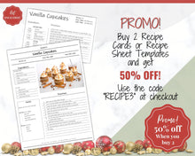 Load image into Gallery viewer, Recipe Sheet template, EDITABLE CHRISTMAS Recipe Book Template, Recipe Cards, Minimal Recipe Binder, Printable Farmhouse, Planner Journal
