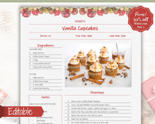 Load image into Gallery viewer, Recipe Sheet template, EDITABLE CHRISTMAS Recipe Book Template, Recipe Cards, Minimal Recipe Binder, Printable Farmhouse, Planner Journal
