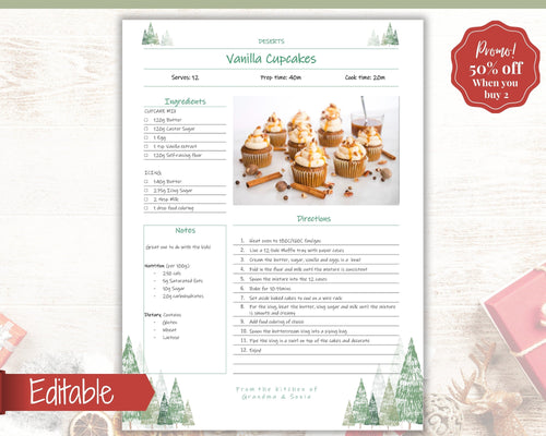 Recipe Sheet template, EDITABLE CHRISTMAS Recipe Book Template, Recipe Cards, Minimal Recipe Binder, Printable Farmhouse, Planner Journal