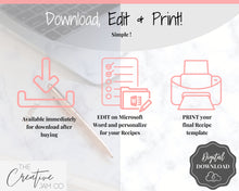 Load image into Gallery viewer, Recipe Sheet template, EDITABLE Recipe Book Template, Recipe Cards, Minimal Recipe Binder, 8.5x11 Printable Farmhouse, Food Planner Journal - No Photo Split Ink Free
