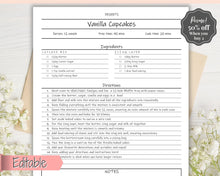 Load image into Gallery viewer, Recipe Sheet template, EDITABLE Recipe Book Template, Recipe Cards, Minimal Recipe Binder, 8.5x11 Printable Farmhouse, Food Planner Journal - No Photo Split Ink Free
