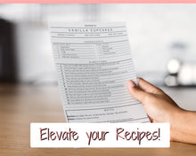 Load image into Gallery viewer, Recipe Sheet template, EDITABLE Recipe Book Template, Recipe Cards, Minimal Recipe Binder, 8.5x11 Printable Farmhouse, Food Planner Journal - No Photo Split Yu Font
