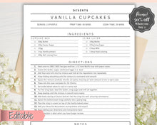 Load image into Gallery viewer, Recipe Sheet template, EDITABLE Recipe Book Template, Recipe Cards, Minimal Recipe Binder, 8.5x11 Printable Farmhouse, Food Planner Journal - No Photo Split Yu Font
