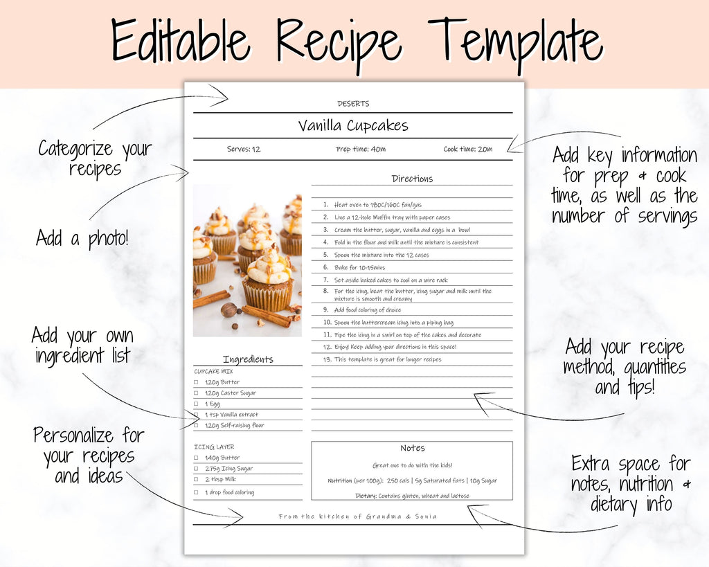 Editable Recipe Sheet Template Printables - Small Photo Ink Free