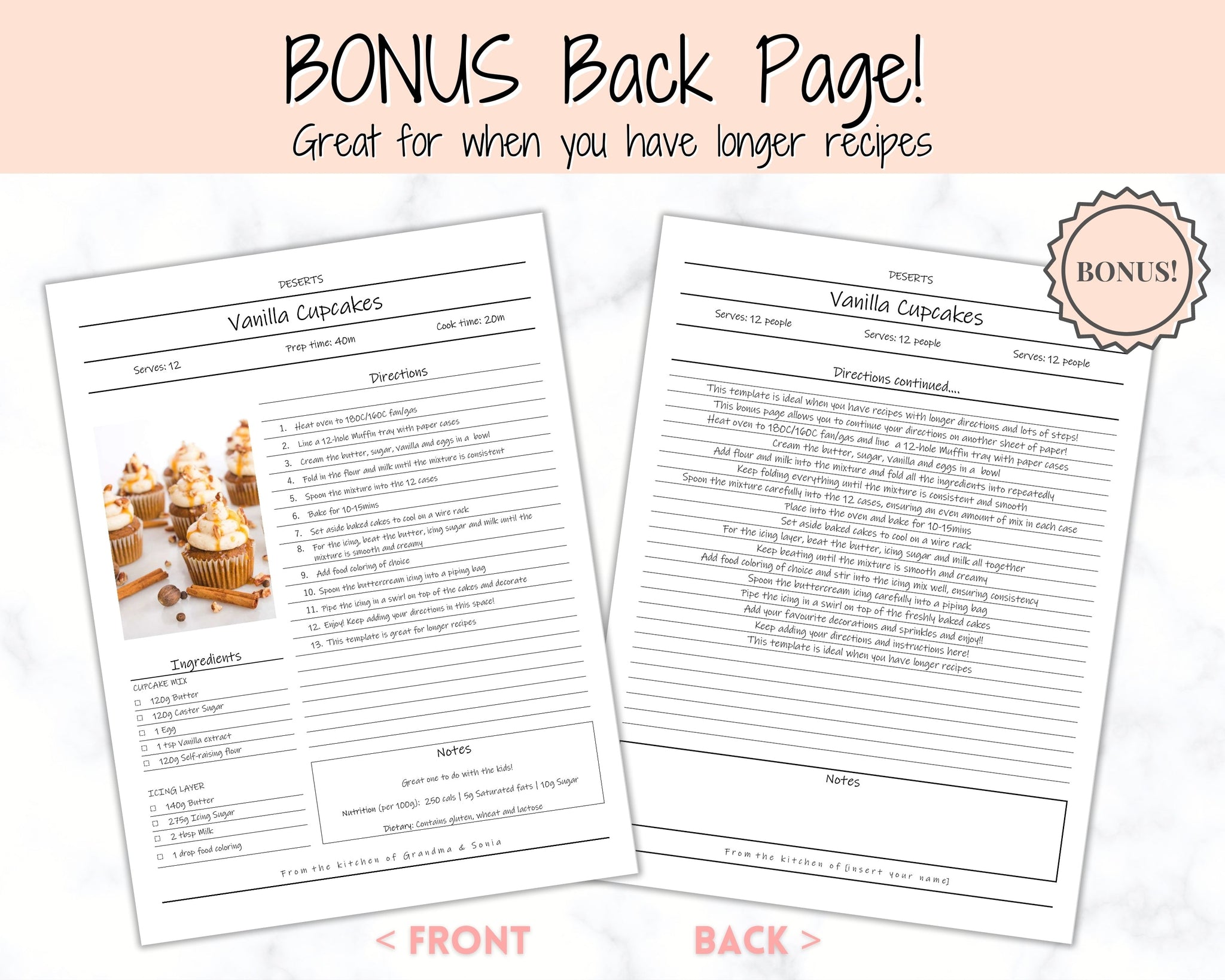 Editable Recipe Sheet Template Printables - Small Photo