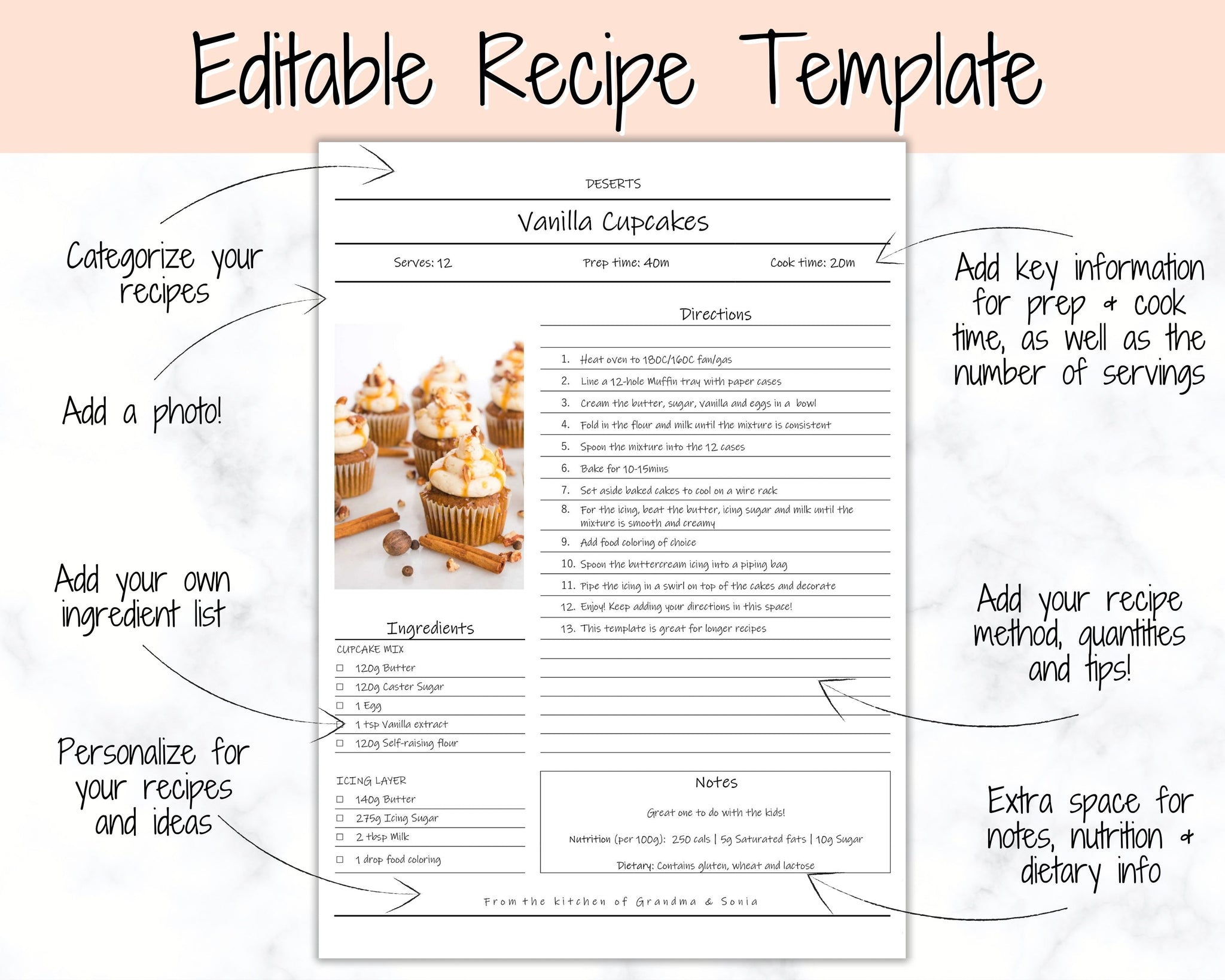 Editable Recipe Sheet Template Printables - Small Photo