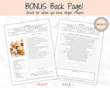 Load image into Gallery viewer, Recipe Sheet template, EDITABLE Recipe Book Template, Recipe Cards, Minimal Recipe Binder, 8.5x11 Printable Farmhouse, Food Planner Journal - Small Photo Yu Font
