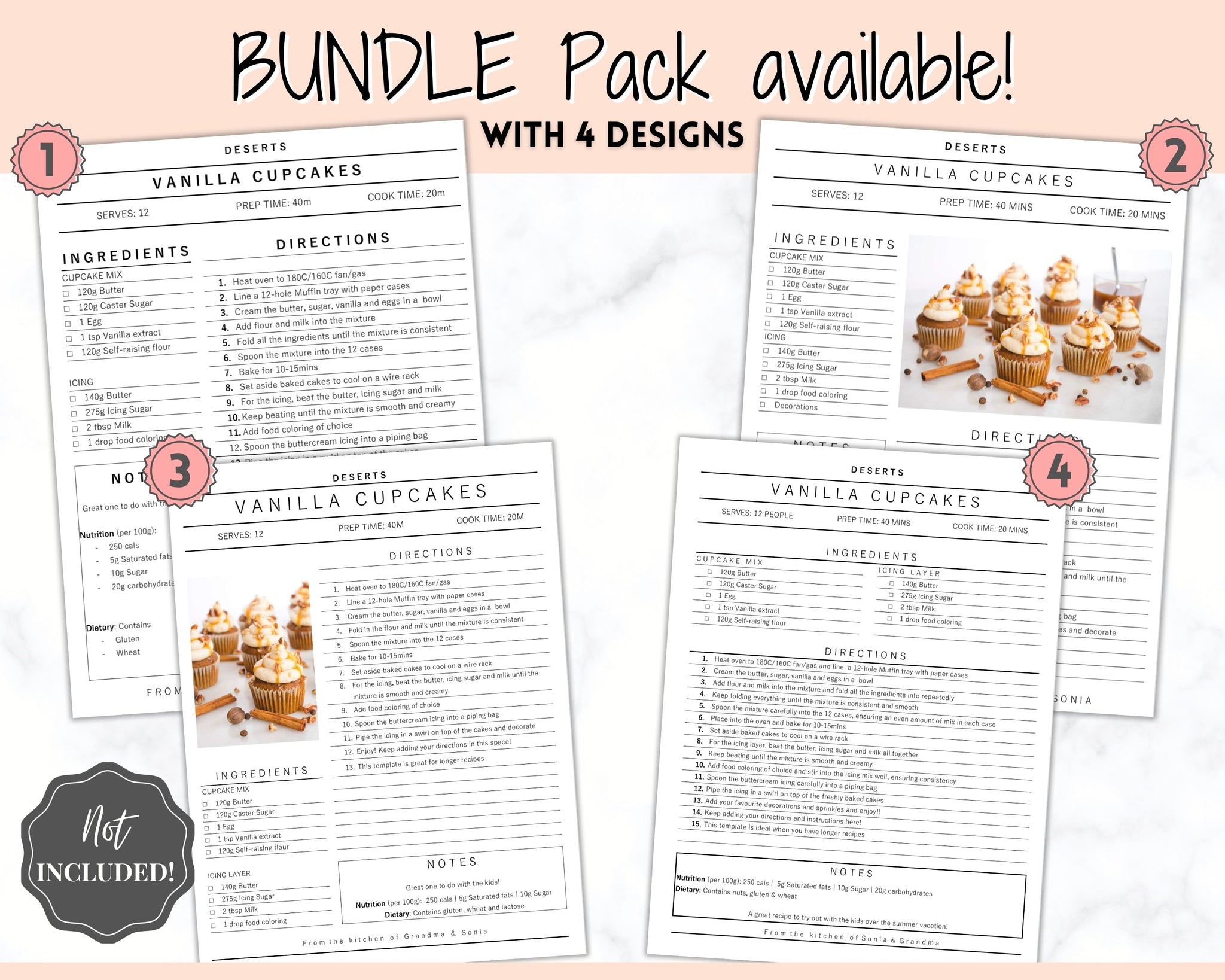 Editable Recipe Sheet Template Printables - Small Photo