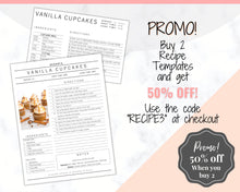 Load image into Gallery viewer, Recipe Sheet template, EDITABLE Recipe Book Template, Recipe Cards, Minimal Recipe Binder, 8.5x11 Printable Farmhouse, Food Planner Journal - Small Photo Yu Font
