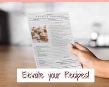 Load image into Gallery viewer, Recipe Sheet template, EDITABLE Recipe Book Template, Recipe Cards, Minimal Recipe Binder, 8.5x11 Printable Farmhouse, Food Planner Journal - Small Photo Yu Font
