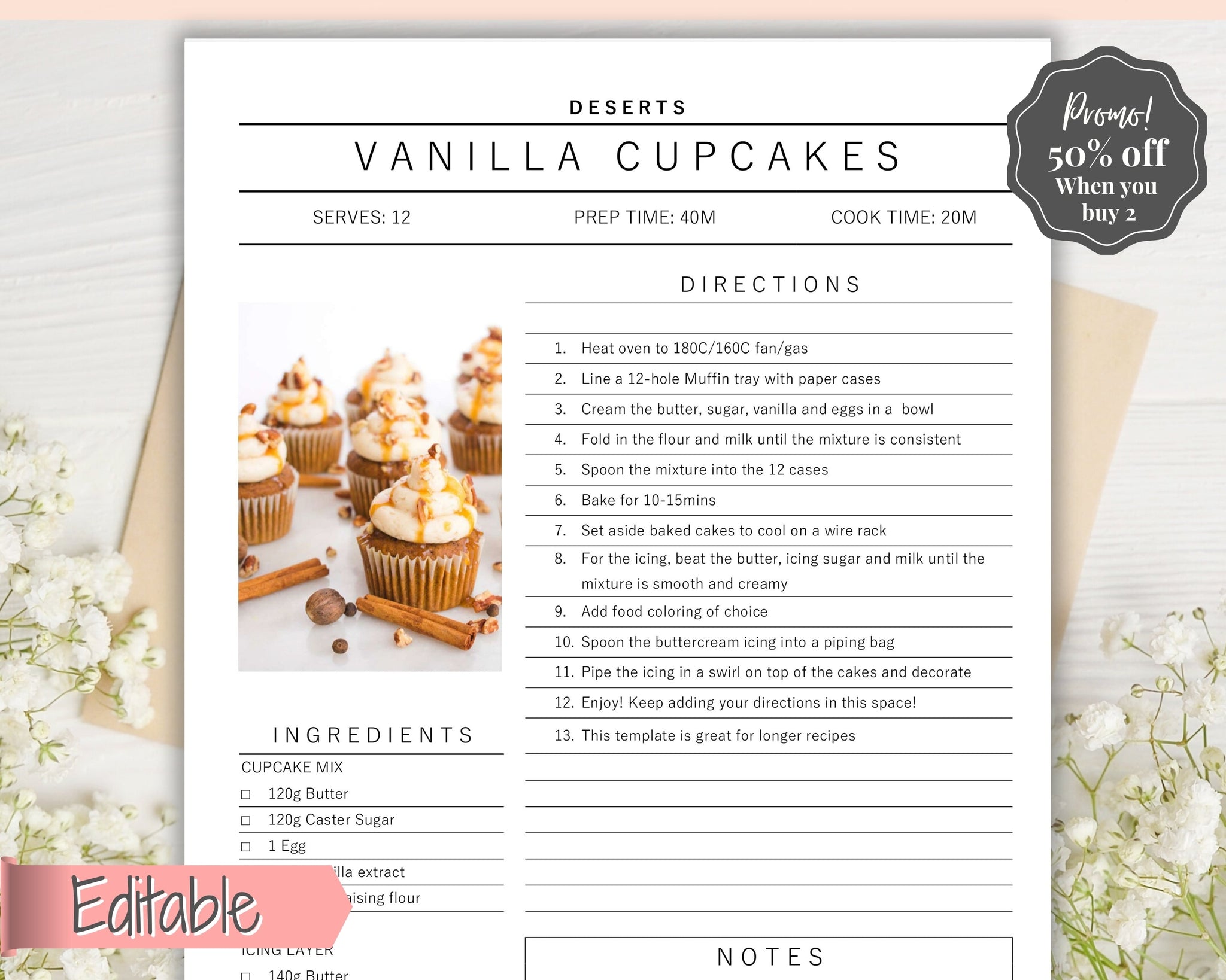 Editable Recipe Sheet Template Printables - Small Photo