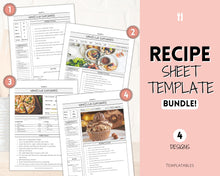 Load image into Gallery viewer, EDITABLE Recipe Sheet Template Bundle | Recipe Book, Cards &amp; Cookbook Binder, Food Planner Journal

