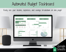 Load image into Gallery viewer, SIMPLE Budget Planner, Google Sheets Budget Spreadsheet, Monthly Budget Template, Automated Paycheck Financial Planner, Expenses Savings | Green
