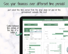 Load image into Gallery viewer, SIMPLE Budget Planner, Google Sheets Budget Spreadsheet, Monthly Budget Template, Automated Paycheck Financial Planner, Expenses Savings | Green
