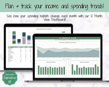 Load image into Gallery viewer, SIMPLE Budget Planner, Google Sheets Budget Spreadsheet, Monthly Budget Template, Automated Paycheck Financial Planner, Expenses Savings | Green
