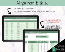 Load image into Gallery viewer, SIMPLE Budget Planner, Google Sheets Budget Spreadsheet, Monthly Budget Template, Automated Paycheck Financial Planner, Expenses Savings | Green
