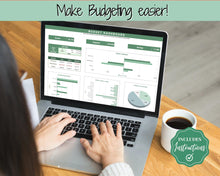 Load image into Gallery viewer, SIMPLE Budget Planner, Google Sheets Budget Spreadsheet, Monthly Budget Template, Automated Paycheck Financial Planner, Expenses Savings | Green
