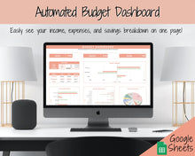 Load image into Gallery viewer, SIMPLE Budget Planner, Google Sheets Budget Spreadsheet, Monthly Budget Template, Automated Paycheck Financial Planner, Expenses Savings | Orange
