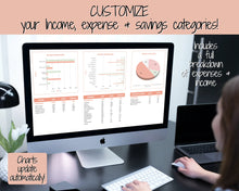 Load image into Gallery viewer, SIMPLE Budget Planner, Google Sheets Budget Spreadsheet, Monthly Budget Template, Automated Paycheck Financial Planner, Expenses Savings | Orange
