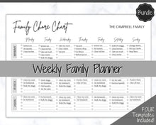 Load image into Gallery viewer, SIMPLE Family Chore Chart, Editable Family Planner Printable, Weekly Family Schedule, Family Calendar, Command Center, Household Kid Adult - Mono
