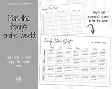 Load image into Gallery viewer, SIMPLE Family Chore Chart, Editable Family Planner Printable, Weekly Family Schedule, Family Calendar, Command Center, Household Kid Adult - Mono
