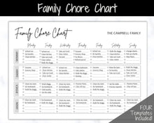 Load image into Gallery viewer, SIMPLE Family Chore Chart, Editable Family Planner Printable, Weekly Family Schedule, Family Calendar, Command Center, Household Kid Adult - Mono
