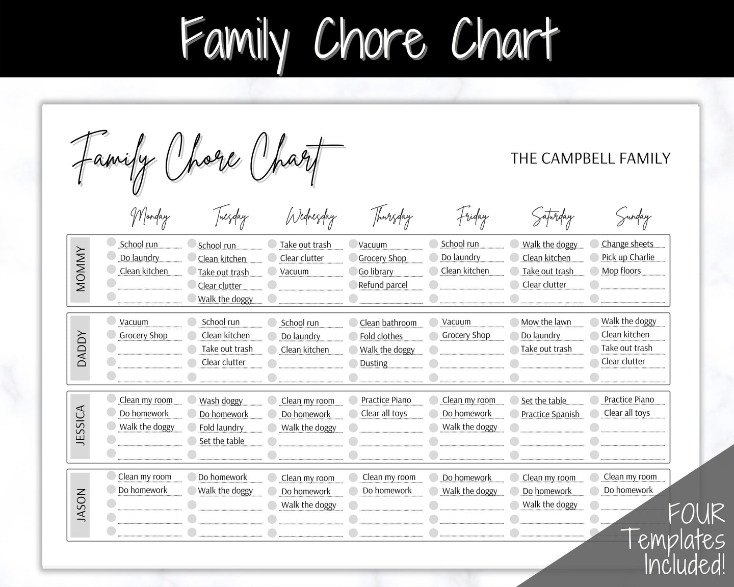Editable Family Chore Chart Planner | Printable Templates - Mono editable-family-chore-chart-planner-printable-templates-mono