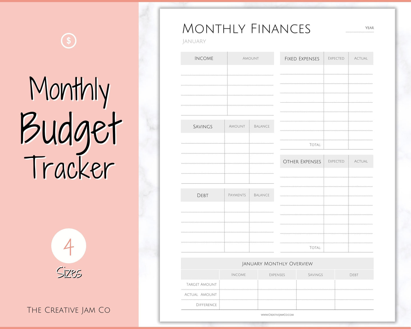 SIMPLE MONTHLY Budget Planner Printable, Financial Tracker Template, Paycheck, Savings Tracker, Binder, Debt, Bill, Spending, Expense Income