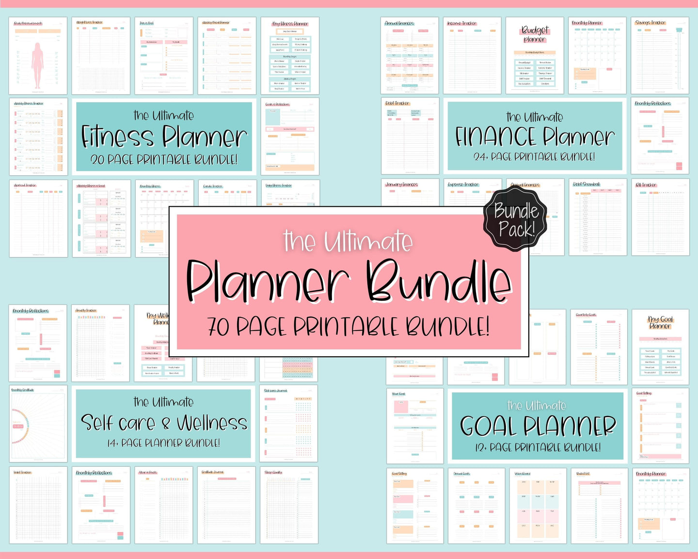SKY Ultimate PLANNER BUNDLE! Printable Goal Planner, Finances & Budget Planner, Fitness Planner, Self Care Journal, Life, Health | Colorful Sky