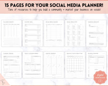 Load image into Gallery viewer, SOCIAL MEDIA Planner for Small Business, Content Planner Printable, Instagram, YouTube, TikTok, Facebook, Side Hustle, Marketing Calendar | Mono
