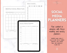 Load image into Gallery viewer, SOCIAL MEDIA Planner for Small Business, Content Planner Printable, Instagram, YouTube, TikTok, Facebook, Side Hustle, Marketing Calendar | Mono
