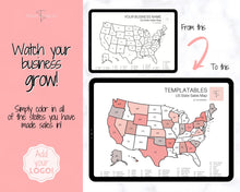 Load image into Gallery viewer, Sales Tracker, US Sales Map, Etsy Business Sales Map, Order Tracker, Shop Seller, USA States, Procreate PNG, Postcode, Color In, Printable
