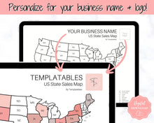 Load image into Gallery viewer, Sales Tracker, US Sales Map, Etsy Business Sales Map, Order Tracker, Shop Seller, USA States, Procreate PNG, Postcode, Color In, Printable
