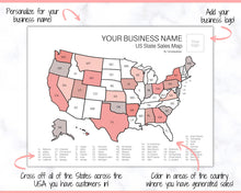 Load image into Gallery viewer, Sales Tracker, US Sales Map, Etsy Business Sales Map, Order Tracker, Shop Seller, USA States, Procreate PNG, Postcode, Color In, Printable

