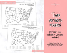 Load image into Gallery viewer, Sales Tracker, US Sales Map, Etsy Business Sales Map, Order Tracker, Shop Seller, USA States, Procreate PNG, Postcode, Color In, Printable
