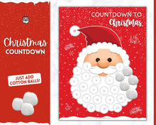 Load image into Gallery viewer, Santa Christmas Countdown! Countdown to Christmas Printable, Cotton Ball Beard, Kids Santa Claus Advent Calendar, Xmas Sign, Activity Poster
