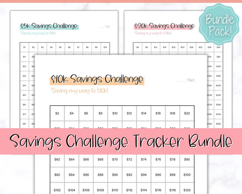 Savings Challenge BUNDLE, 5k, 10k & 20k Saving Tracker Printables, 5000, 10000, 20000, 100 Day, Cash Envelopes, Save Money, Budget, Finance | Colorful Sky