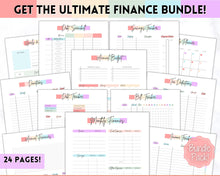 Load image into Gallery viewer, Savings Challenge BUNDLE, 5k, 10k &amp; 20k Saving Tracker Printables, 5000, 10000, 20000, 100 Day, Cash Envelopes, Save Money, Budget, Finance | Pastel Rainbow
