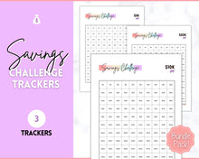 Load image into Gallery viewer, Savings Challenge BUNDLE, 5k, 10k &amp; 20k Saving Tracker Printables, 5000, 10000, 20000, 100 Day, Cash Envelopes, Save Money, Budget, Finance | Pastel Rainbow
