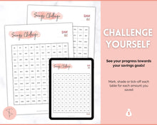 Load image into Gallery viewer, Savings Challenge BUNDLE, 5k, 10k &amp; 20k Saving Tracker Printables, 5000, 10000, 20000, 100 Day, Cash Envelopes, Save Money, Budget, Finance | Pink Scrawl
